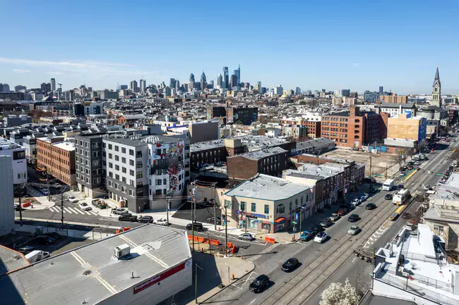 Aerial view of Northern Liberties with the Center City skyline