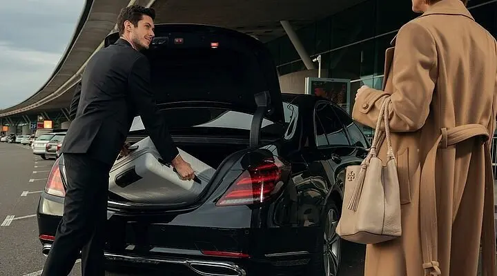 Chauffeur loading a passenger’s luggage into the trunk